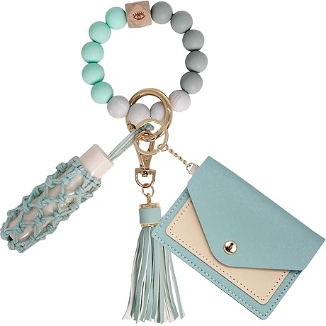 Honest Genuine Silicone Key Ring Bracelets Wristlet Keychain Wallet with Net Chapstick Holder for Women