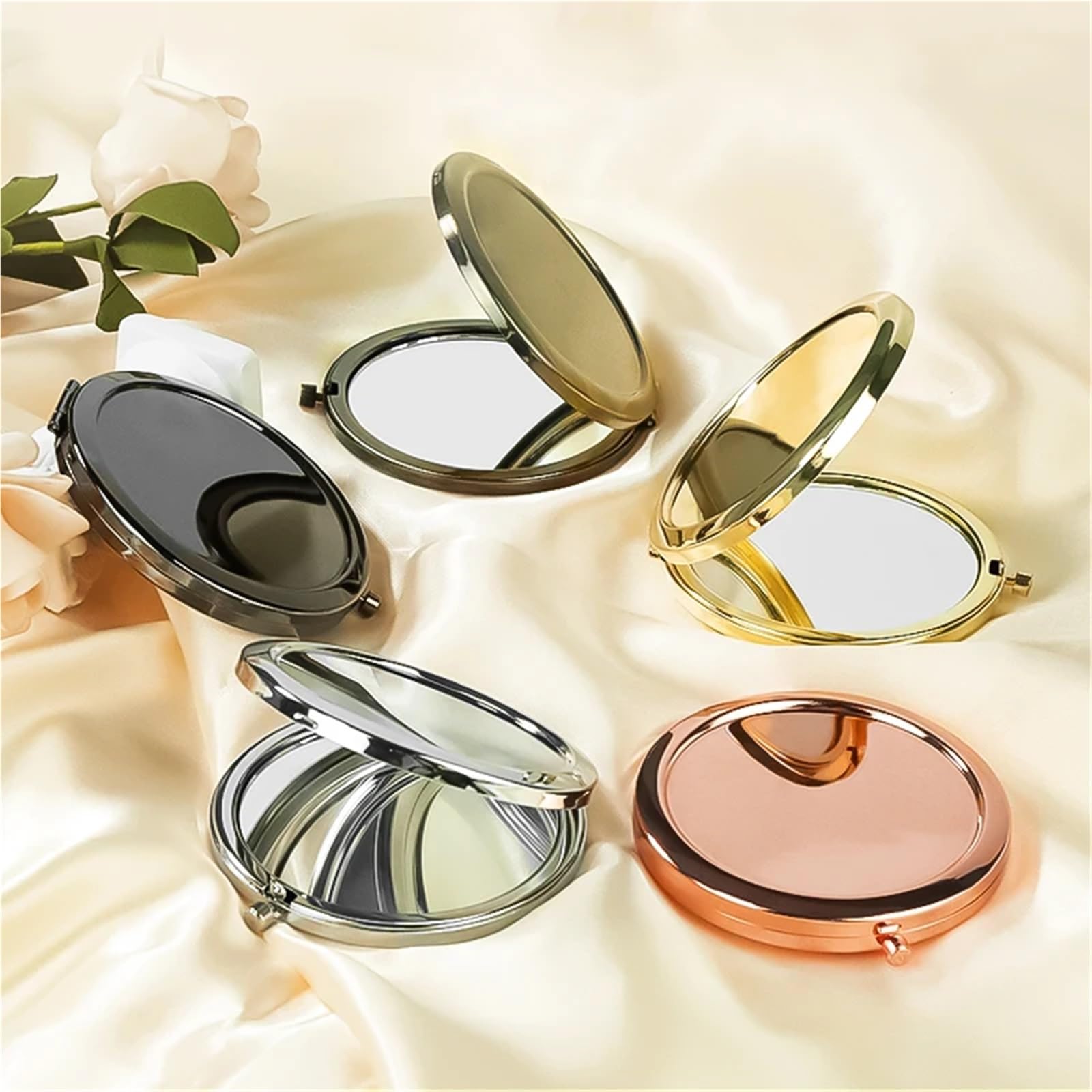 Mini specchio per il trucco, 5/10 pezzi, 57 mm, portatile, pieghevole, compatto, in acciaio inox, per trucco e cosmetici (bronzo antico, 10 pezzi)