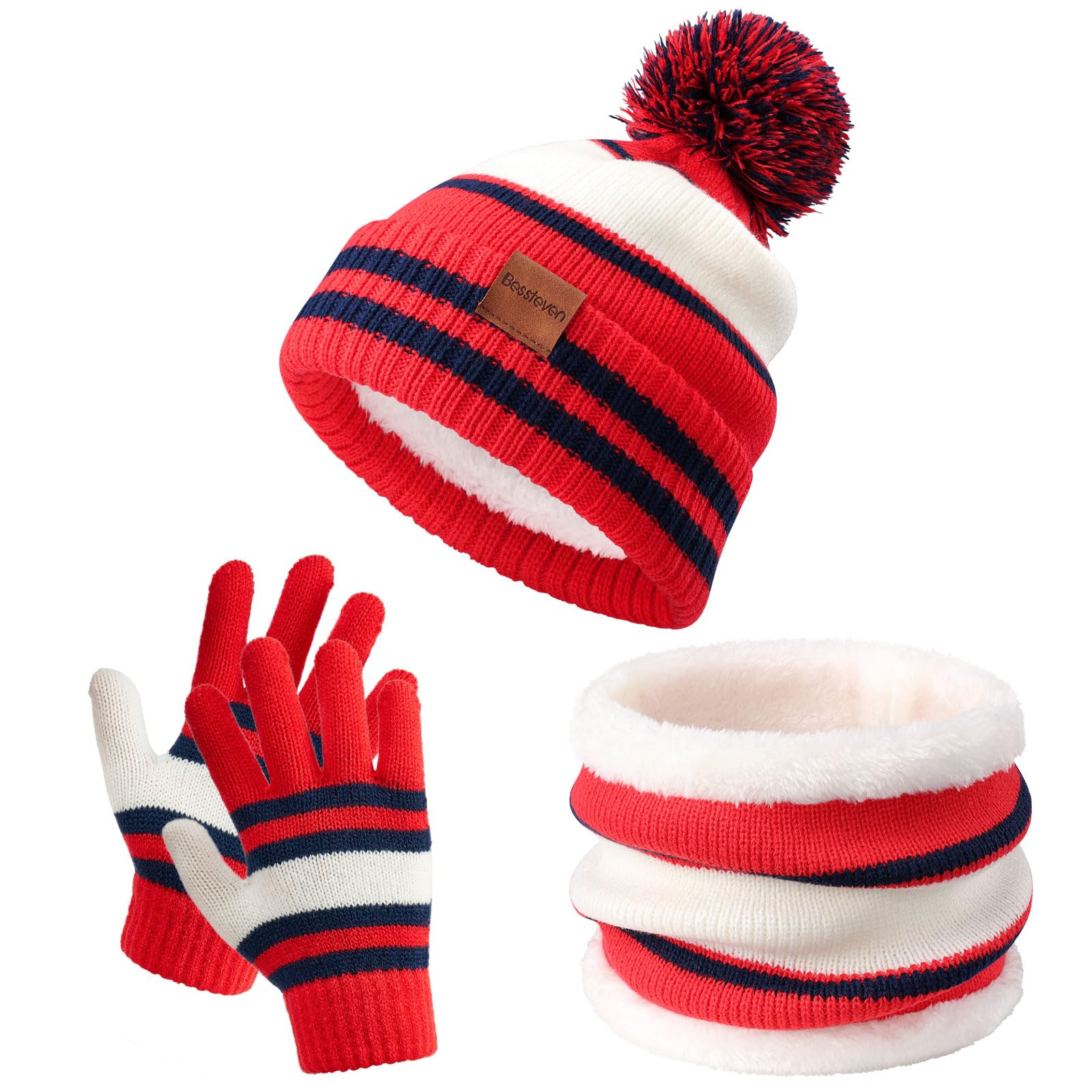 Kids Winter Hat Gloves Scarf Set: Girls Boys Beanie Fleece Lined Ages 6-10