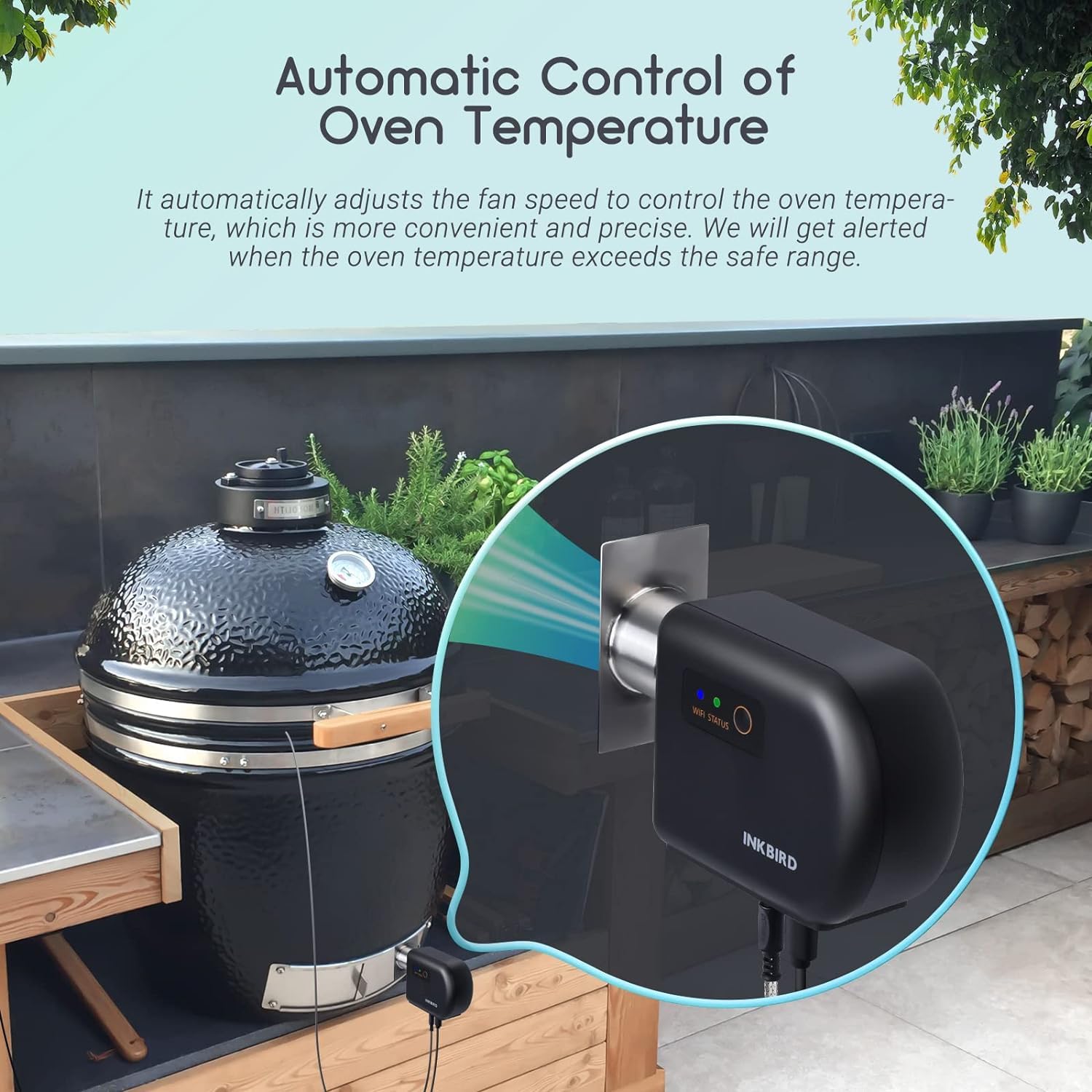 Inkbird ISC-027BW Grillgebläse Temperaturüberwachung automatisch einstellbare Gebläsedrehzahl Kamado Joe Big Green Egg