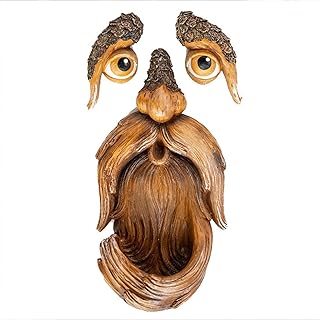 Renywosi Bird Feeder - Resin Faces Decoration Garden, Funny Lunatic Bark Face Old Man Hugger Art Sculpture, Unique Statues Peeker Bird Feeder