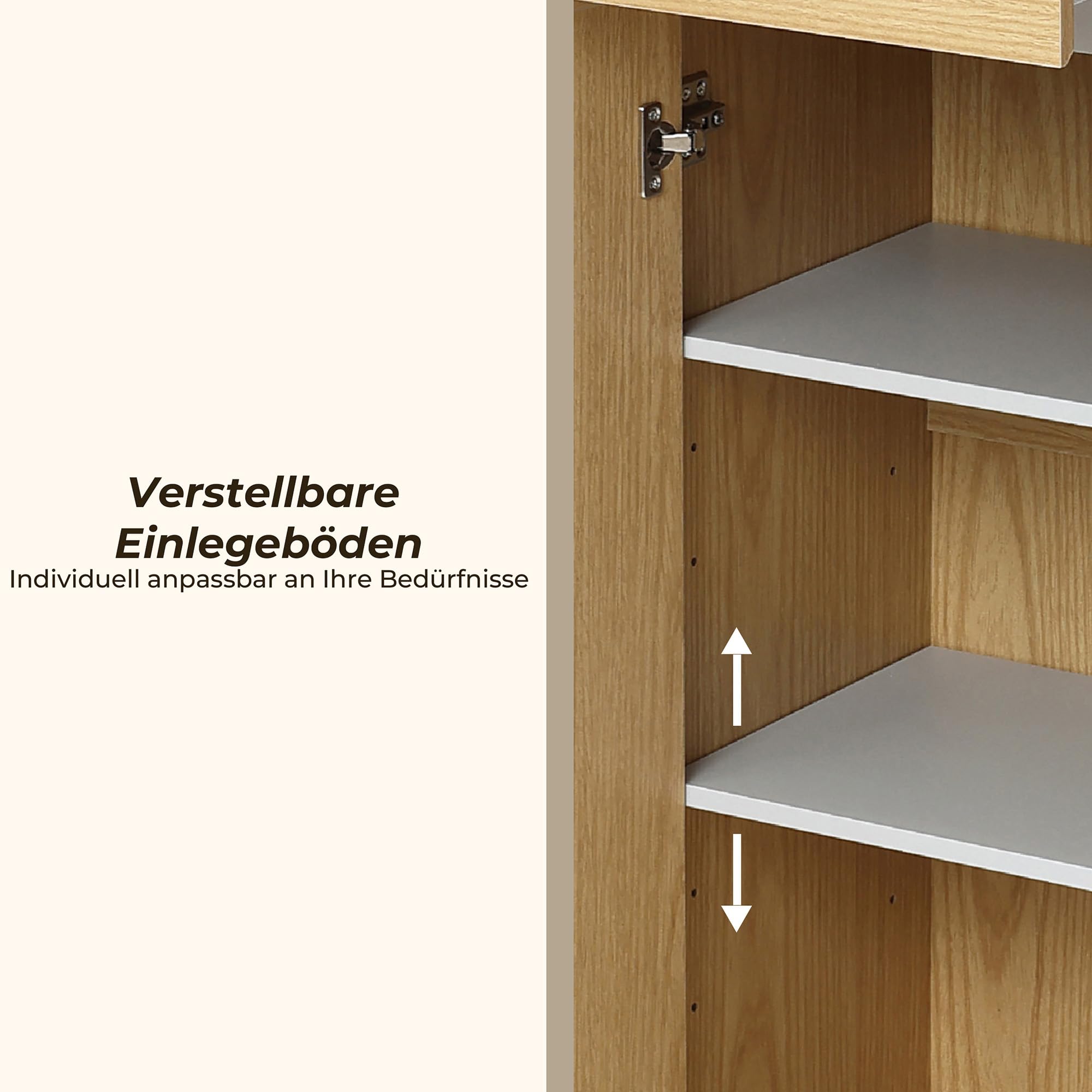 Hometopia Badezimmer Hochschrank Holz, 166 cm schmal mit Tür | 30x40 cm Grundfläche, 1 Schublade, verstellbare Böden unten, für kleine Bäder, freistehend, Eichenoptik, pflegeleicht