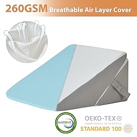 BIEEZZK Wedge Pillow, 9&12 Adjustable Bed Wedge Pillow for Sleeping, Triangle Pillow for Back Pain Relief, Memory Foam Pillow Wedge for Post Surgery, Acid Reflux and Snoring, GERD, White/Grey