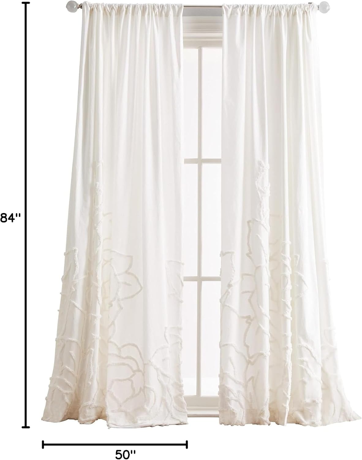 Peri Home Semi-Sheer Chenille Rose Rod Pocket Window Curtain Panel Pair, 84", White
