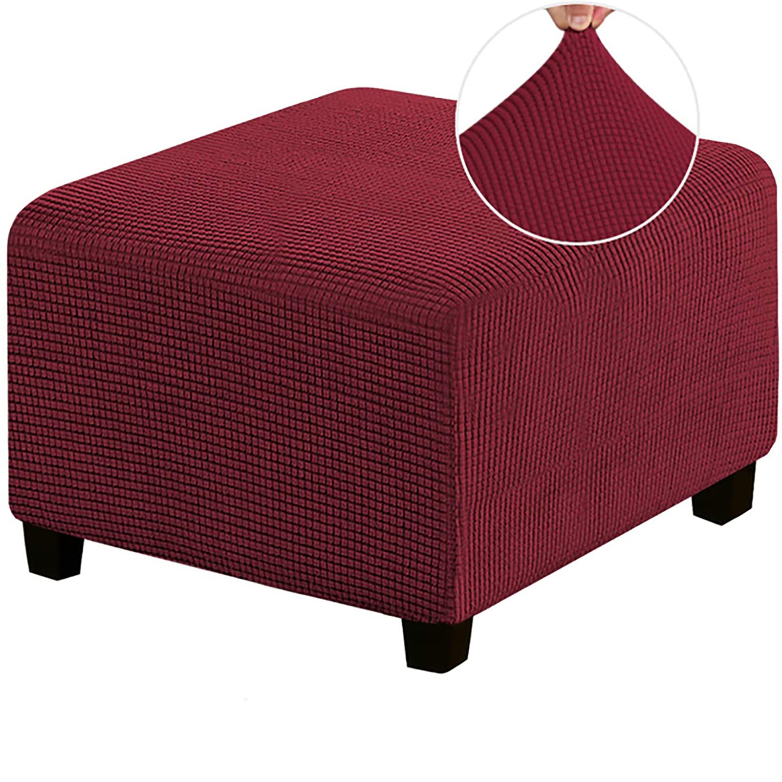 HJLRR Slipcovers Rectangle for Living Room Foot Stool Stretch Covers to Fit Ottoman Foot Rest, Checked Jacquard Fabric with Elastic Bottom, Removable Washable,red,L