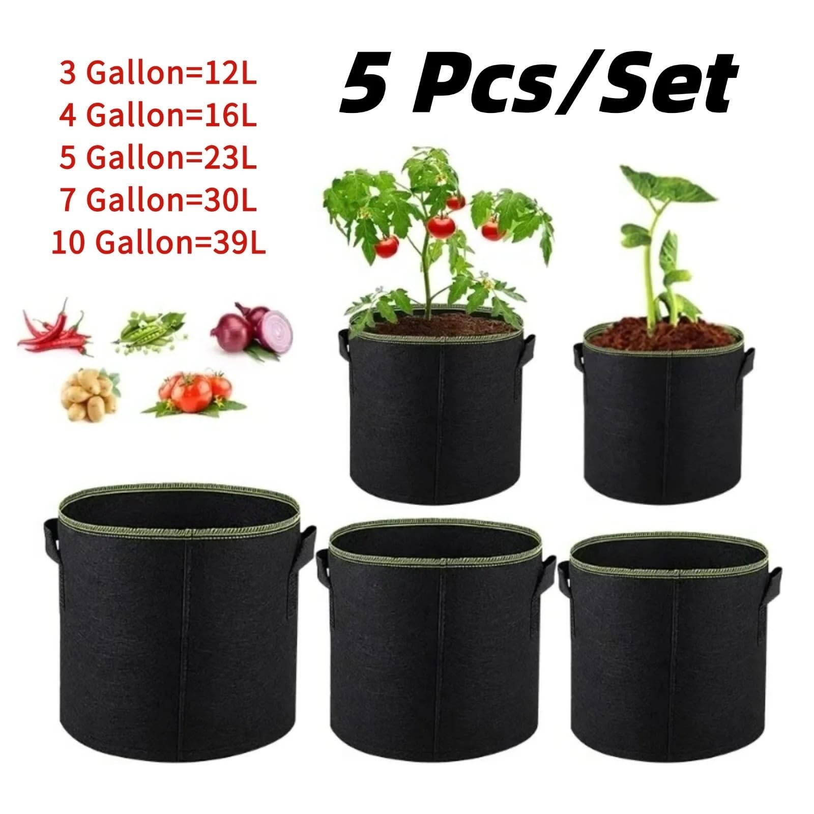 Stofftopf 5er-Pack 3–10 Gallonen Filz-Wachstumsbeutel | For Kartoffelgemüse(4 Gallon 29 X 26 CM)
