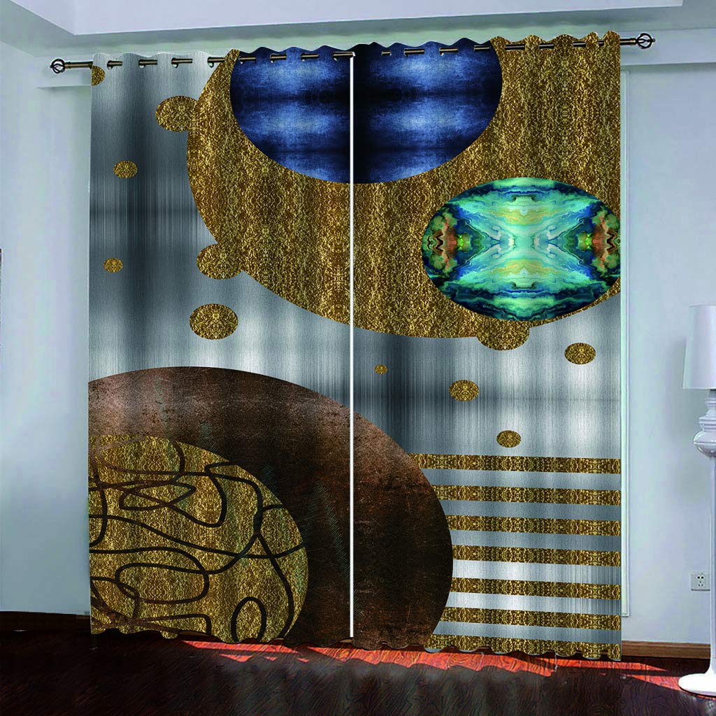 Maynuo Boys Gold Curtains For Bedroom 3D Simple Pattern Printed Curtain For Kids Blackout Eyelet 110X62inch Pattern Thermal Insulated Room Window Draperies For Living Room