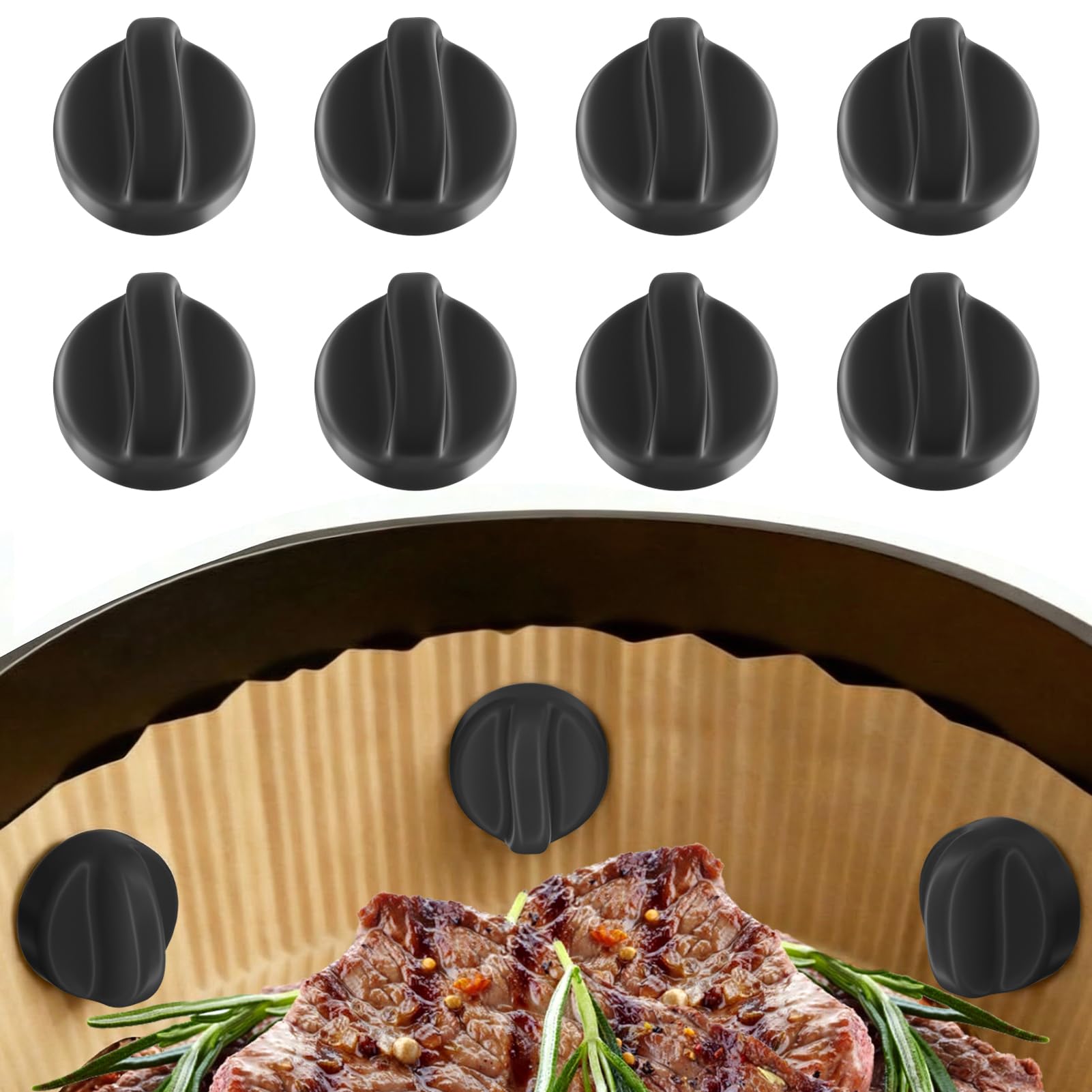 CKCN 8 Stück Hitzebeständig Silikon Magnete für Airfryer, Sicherer Halt für Backpapier, Airfryer Magnete für Backpapier - Reduziert Verrutschen und Anbrennen Heißluftfritteuse Zubehör, Schwarz