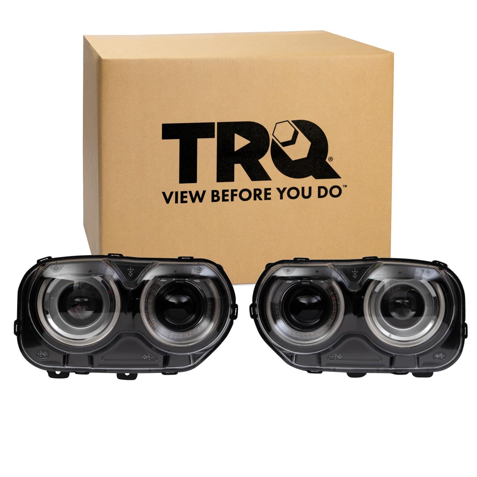 TRQ 2 Piece Headlight Assembly Set Driver &amp; Passenger Side Compatible with Dodge Challenger 2015-2022 CH2502267 CH2503267 68174064AF 68174064AG 68174065AF 68174065AG