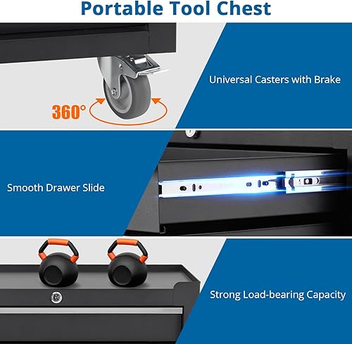 Miniatura 5 de 4-Drawer Rolling Tool Chest with Wheels and Lock System, Portable Mobile Tool Storage Cabinet for Garage, Workshop, Mechanics, and Repair Room