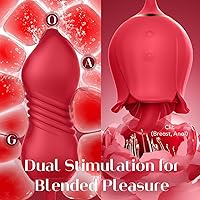 Vista 52 de Consolador vibrador juguetes sexuales para mujeres, juguete sexual MOOLIGIRL Rose con vibradores de punto G de empuje y 10 modos de succión