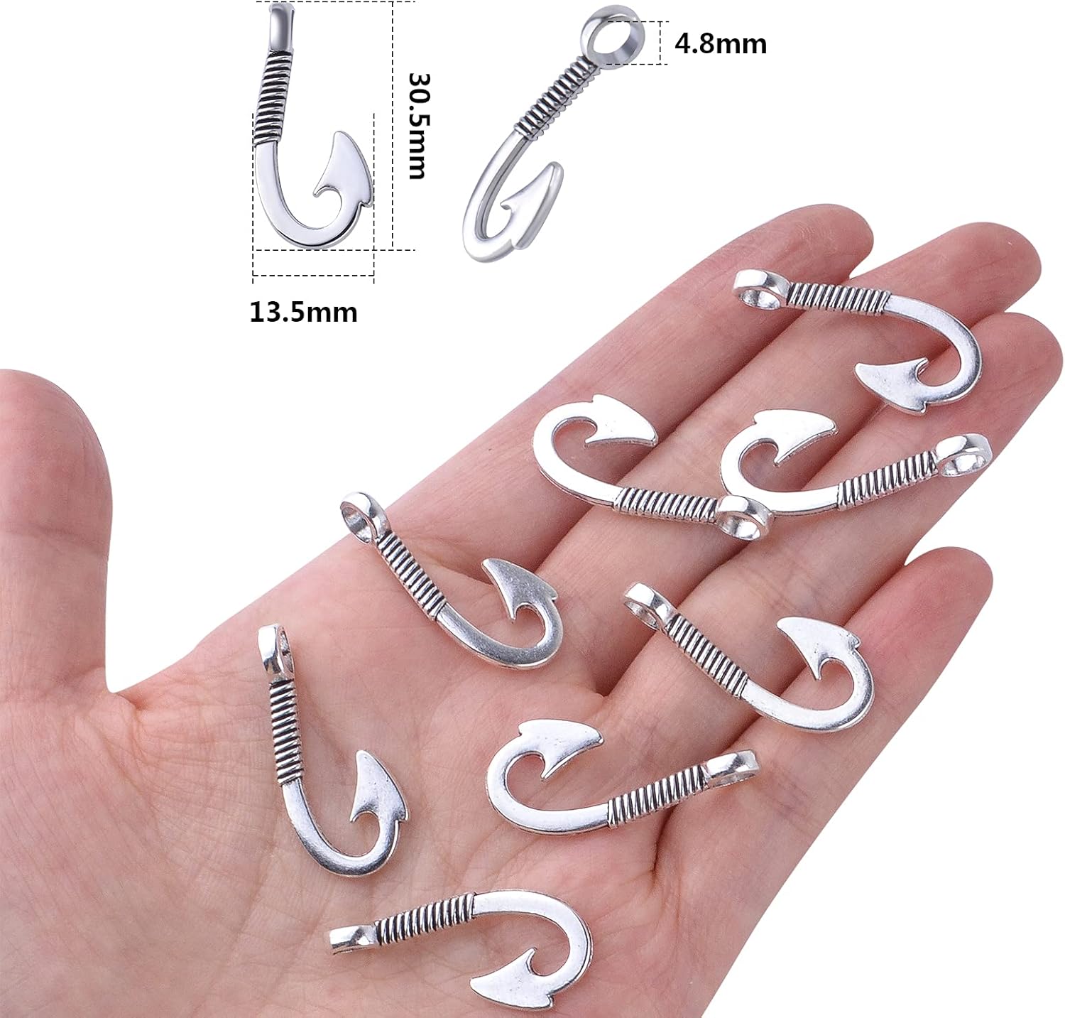 BronaGrand Fish Hooks Charms, Fishhook Pendants Charm Fish Hook Bead Charms for DIY Bracelet Necklace Keychains Jewelry Crafts Making Supplies - Image 6