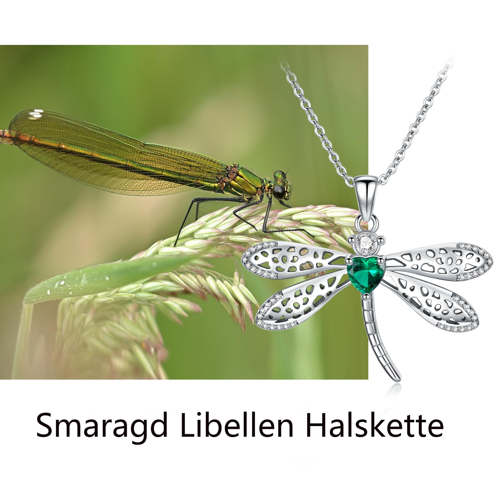 Smeraldo collana in argento sterling 925 libellula collana laboratorio smeraldo cresciuto ciondolo per le donne