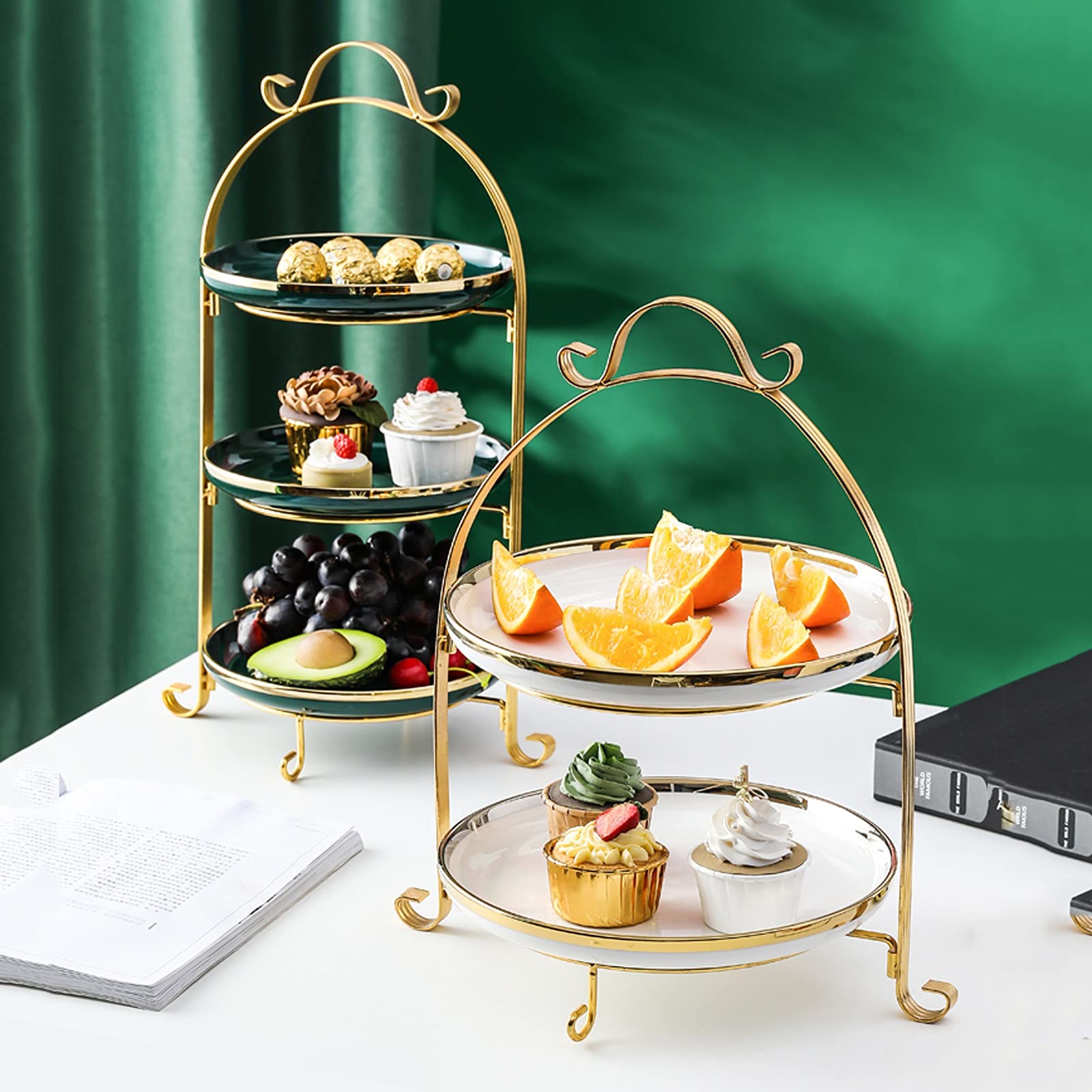 Alzatina per dolci Stand torta in ceramica in ferro battuto con impugnatura decorazione torta display stand dessert tavolo per matrimoni, feste di compleanno, feste da tè Alzata per Torta