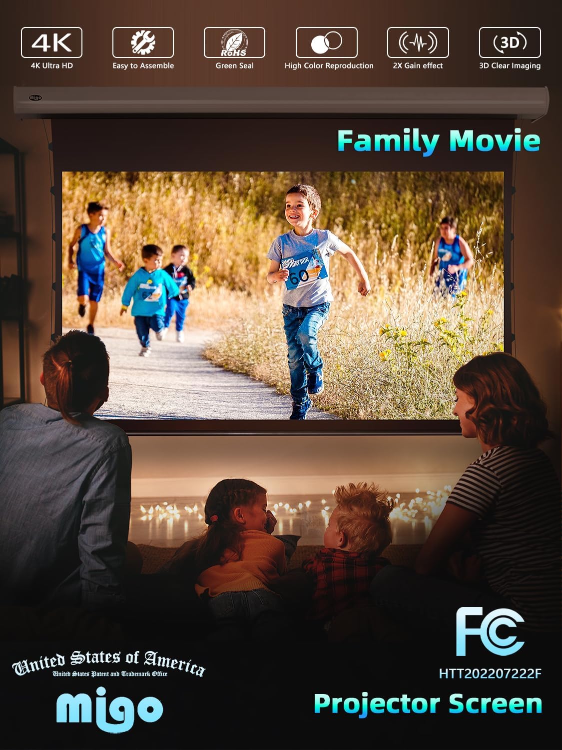 Migo 120 inch Pull Down Projector Screen, Soft White Super 3.0 Gain 16:9 4K Ultra HD Tab-Tensioned Ceiling Mount Projector Screen for Long Throw or Short Throw Projector Movie Home Theater Cinema