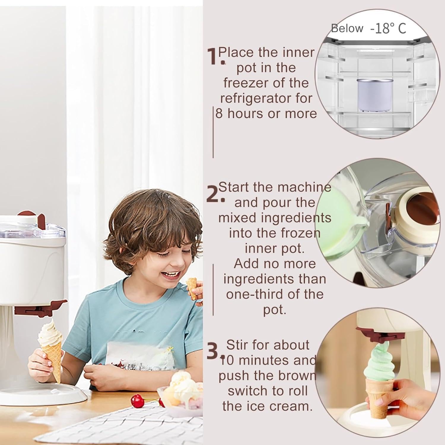 Máquina automática de helado para hacer yogurt congelado para helados caseros, capacidad de 1 litro para un uso fácil