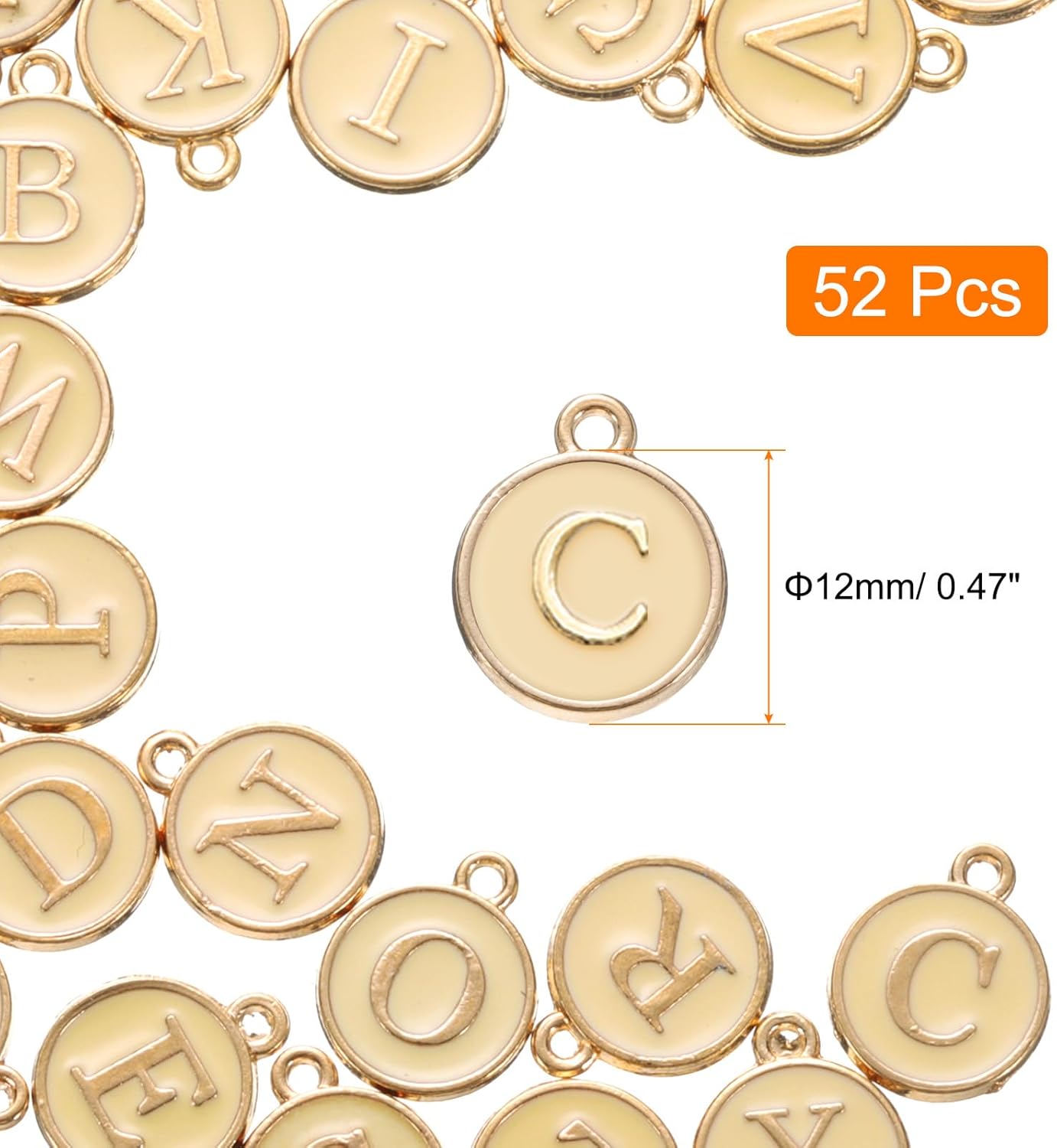 uxcell 52pcs Letter Charm, Enamel Letter Pendants, Alphabet C Pendants Double Sided Beads Charm for DIY Bracelet Necklace Pendants Earring Jewelry, Champagne Gold - Image 2