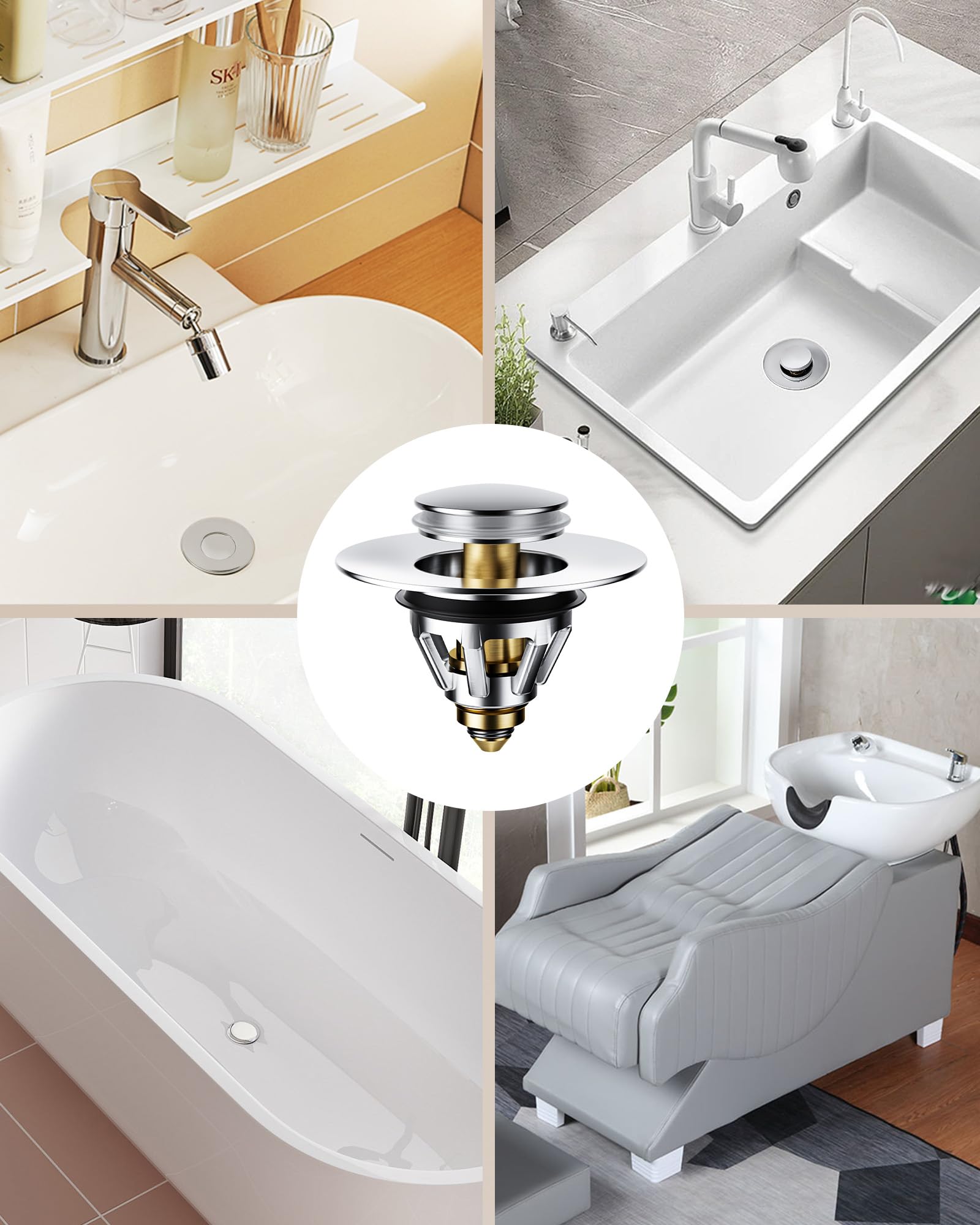 Magichome Tapón Lavabo, tapón de desagüe emergente para Lavabo, tapón de Acero Inoxidable Orificios de desagüe de 34-45 mm, tapón para Lavabo antiatascos con Filtro de desagüe, tapón para Fregadero
