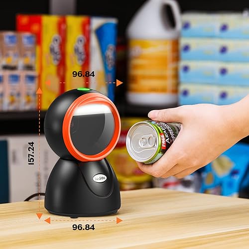 Miniatura 6 de Escáner de código de barras omnidireccional automático 1D 2D de escritorio, lector de código de barras QR con cable USB manos libres, escáner de