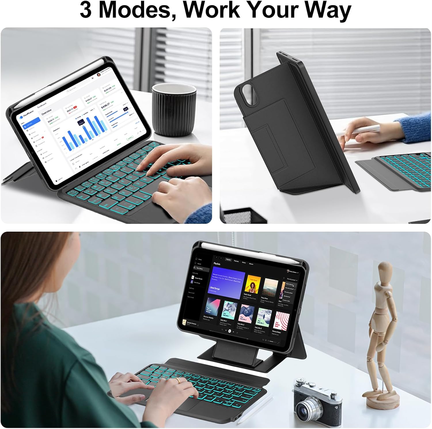 OYOSUOGG for iPad mini A17 Pro (7th) 2024 & iPad mini 6th Gen 2021 8.3 Inch Case with Detachable Keyboard & Trackpad, 7-Color Backlit, Pencil Holder, Magnetic Raised Floating Stand Keypad, Black