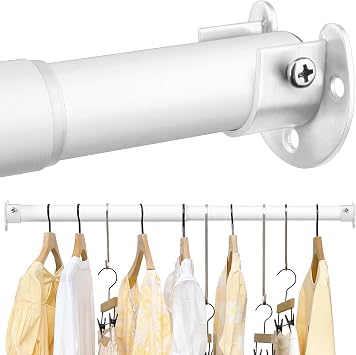 Closet Rods for Hanging Clothes - Heavy Duty, Length Adjustable White, 18.5" - 28"