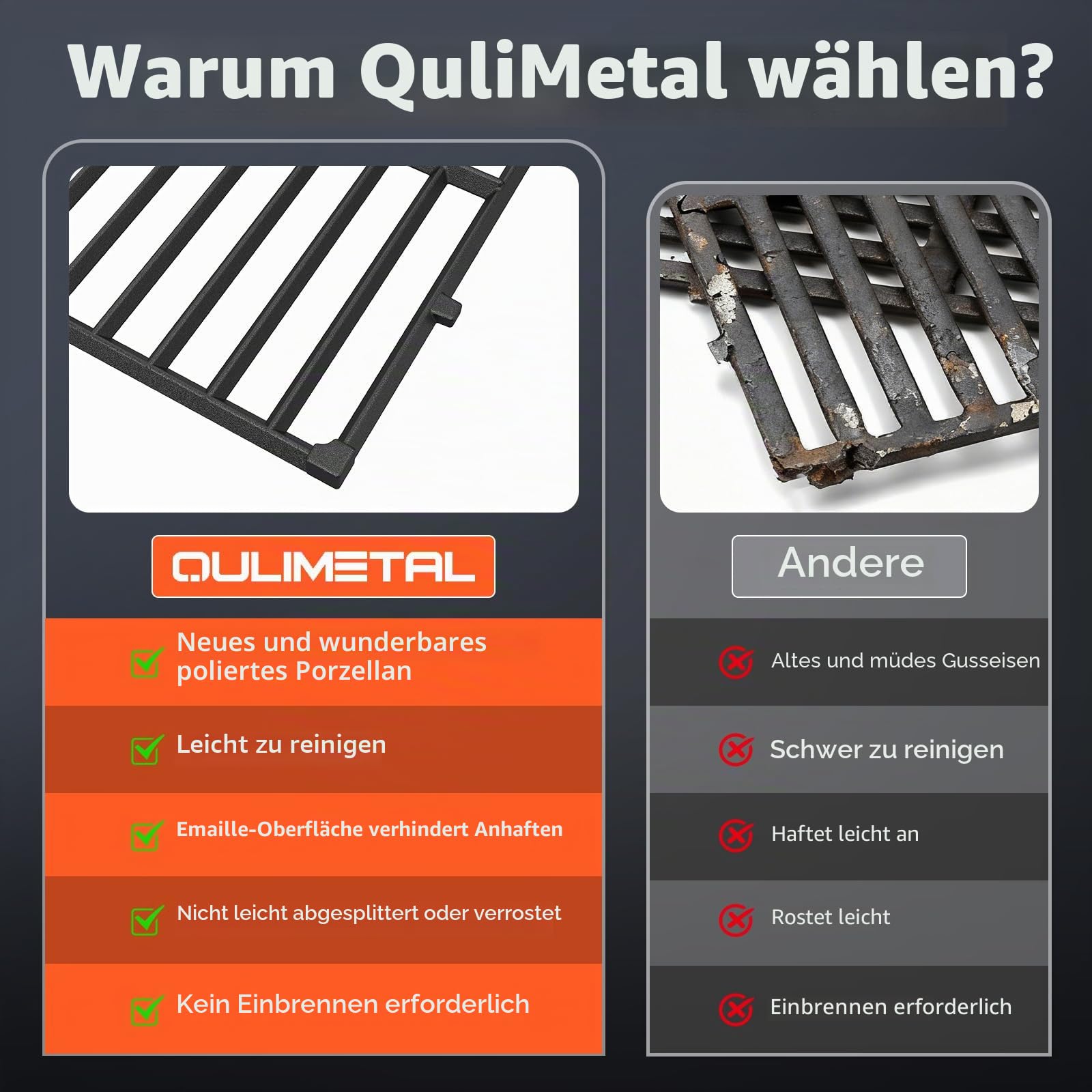 QuliMetal 7637 Grillroste für Weber Spirit E210, E220, S210, S215 mit Frontbedienung, Ersatzteile für Weber Spirit 200 und GS4 Spirit II E210, Spirit II E220, 44,5 x 25,9 cm, 2er-Set