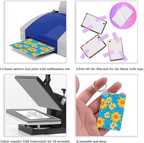 Miniatura 5 de Duufin 210 Pieces Sublimation Keychain Blanks Double Side Heat Transfer Blanks MDF Blank Board Key Rings Blanks for Sublimation DIY and Craft