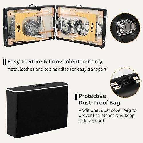 Miniatura 8 de ABET Mesa de masaje, cama portátil de 3 pliegues para extensiones de pestañas, altura ajustable, ligera, profesional, spa, salón de belleza, mesa de