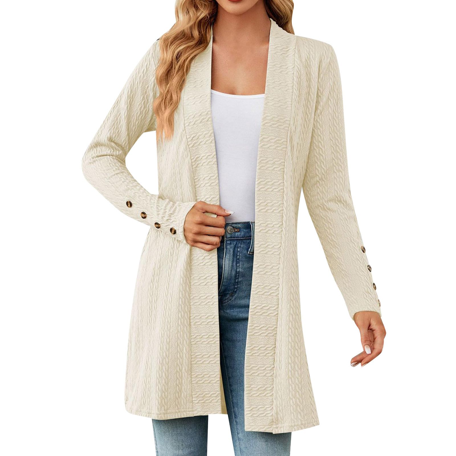 Générique Femmes Cardigan Pull Manteau Manches Longues Tricoté Sweaters Gilet Casual Veste en Tricot avec Boutons Pull Cardigan Femme Cardigan Femme Long Gilet Femme Chic et Elegant Mariage Doré