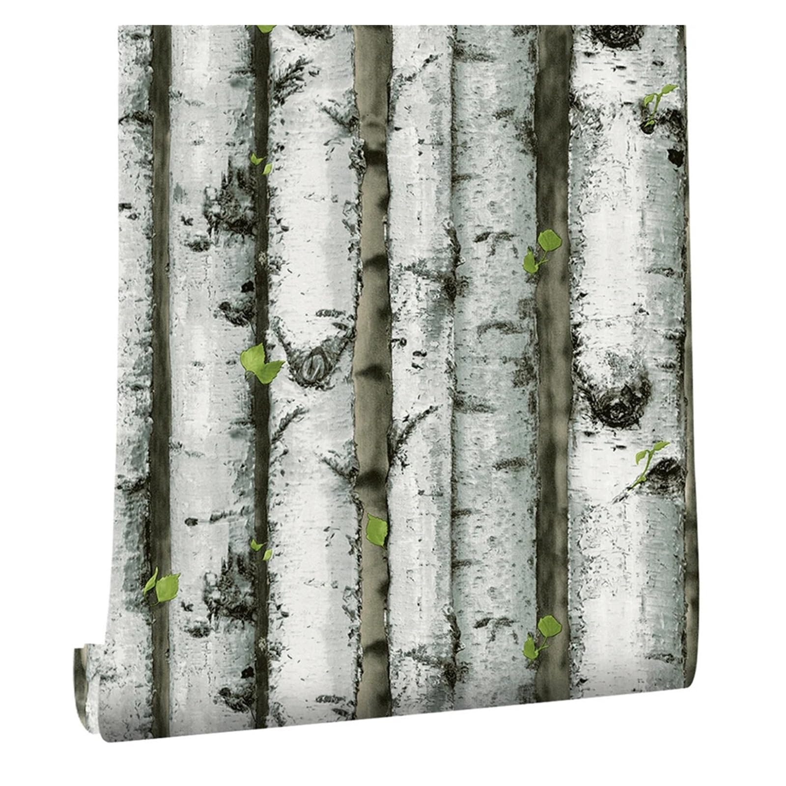 ITRHJTGP Wallpaper Forest Birch Tree Wood Peel and Stick Wallpaper Grey/Brown/Green Removable Self-Adhesive Vinyl for Cabinet Decoration(10mx45cm(393x17.7in))