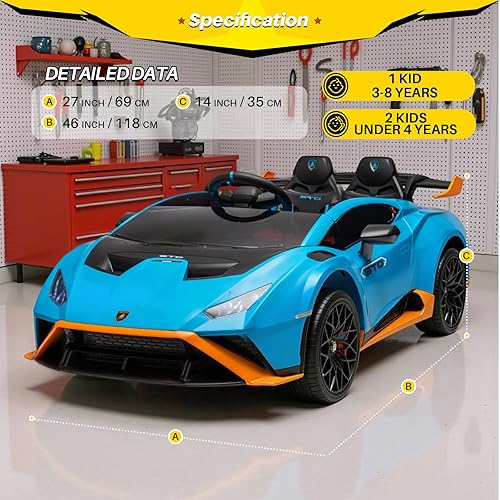 Miniatura 6 de Blitzshark Coche de paseo para niños de 24 V, potente 4WD compatible con Lamborghini auto eléctrico motorizado a batería, control remoto,