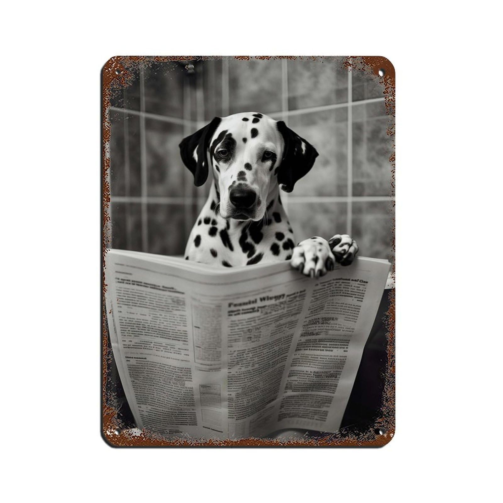Dalmatian on Toilet Reading The Newspaper Retro Poster Metal Tin Sign Chic Art Retro Iron Painting Bar People Cave Cafe Family Garage Poster Wall Decoration 12x16inch(30x40cm)