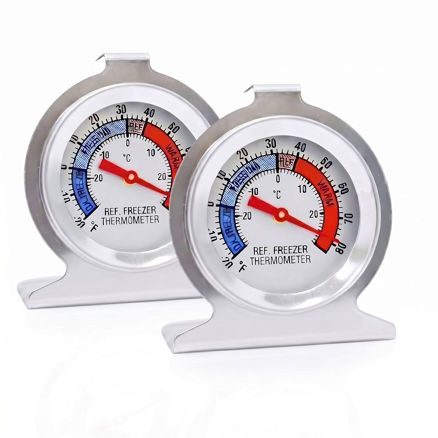 Two Pack Refrigerator Thermometers, Small Size with Large Dial for Clear Readings. Temperature Range: -30~30°C / -20~80°F, Suitable for Refrigerators, Freezers and More