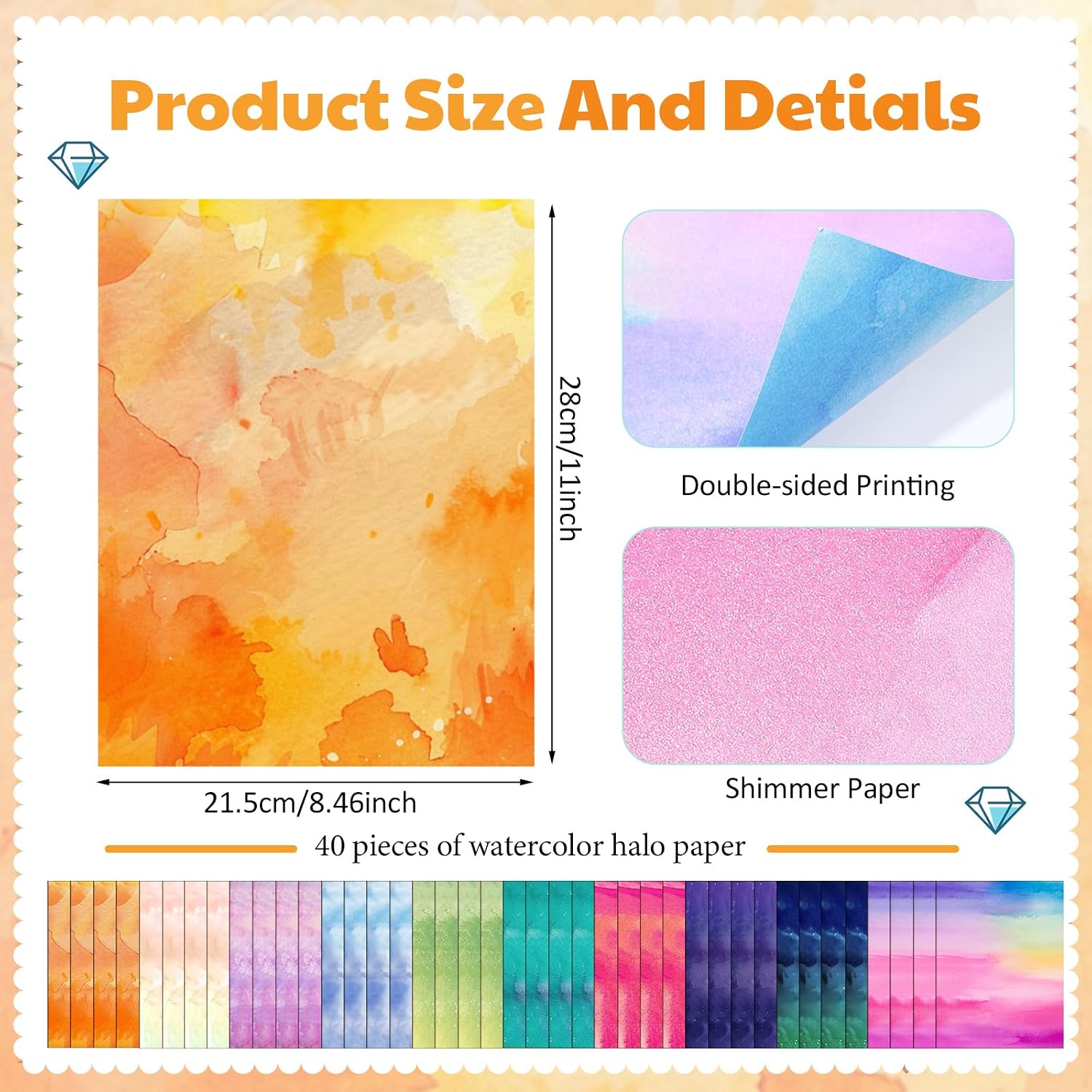 Gersoniel 40 Sheet Watercolor Scrapbook Paper 8.5 x 11 Inch Colorful Decorative Cardstock Paper Double Sided Vivid Papers for Craft Card Making Journaling Planner Scrapbooking Supplies, 10 Design
