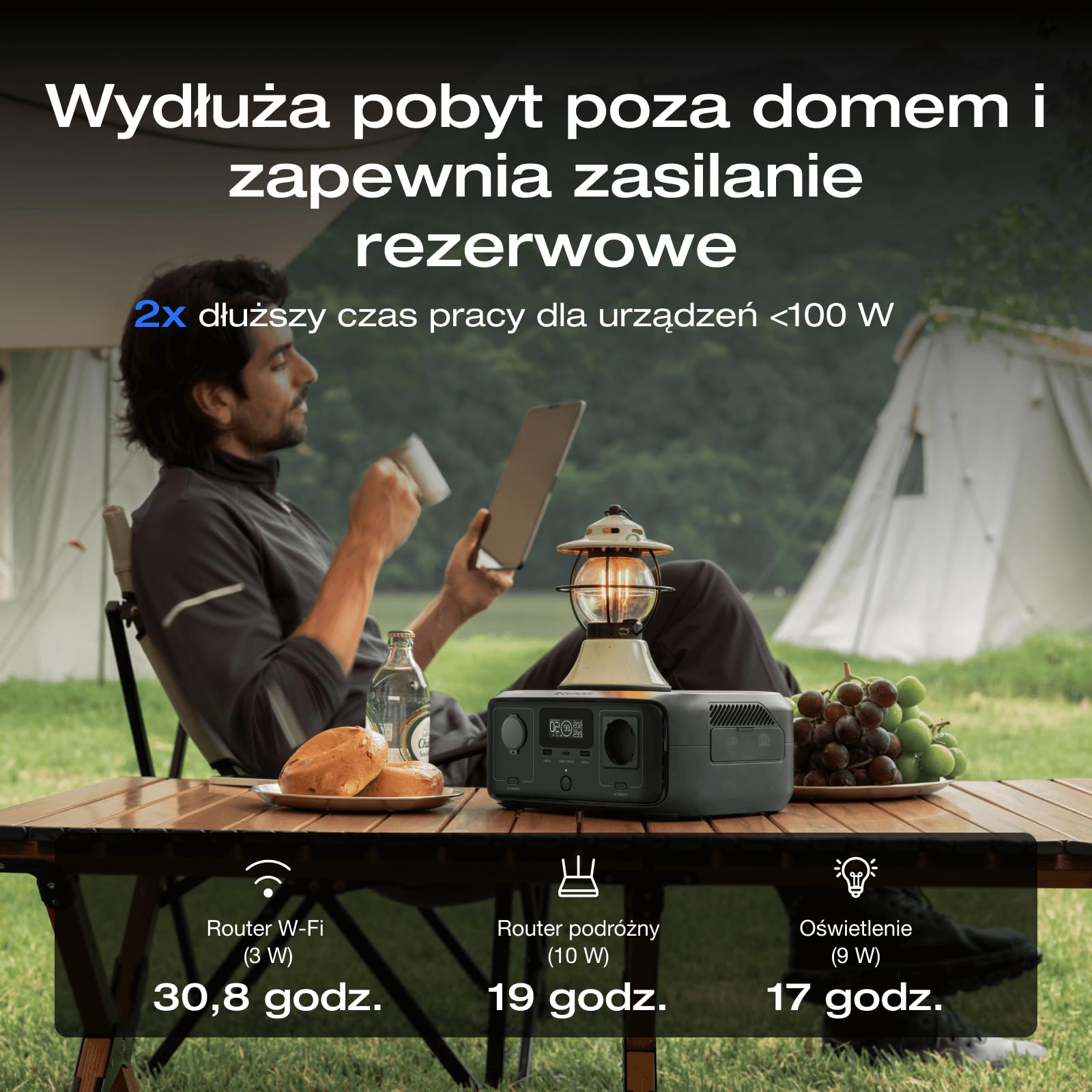 ECOFLOW RIVER 3 Przenośna stacja zasilania, bateria LFP 245 Wh, moc wyj. do 600 W, 2× dłuższa praca dzięki GaN, UPS <20 ms, o 30% mniejszy outdoorowy generator słoneczny