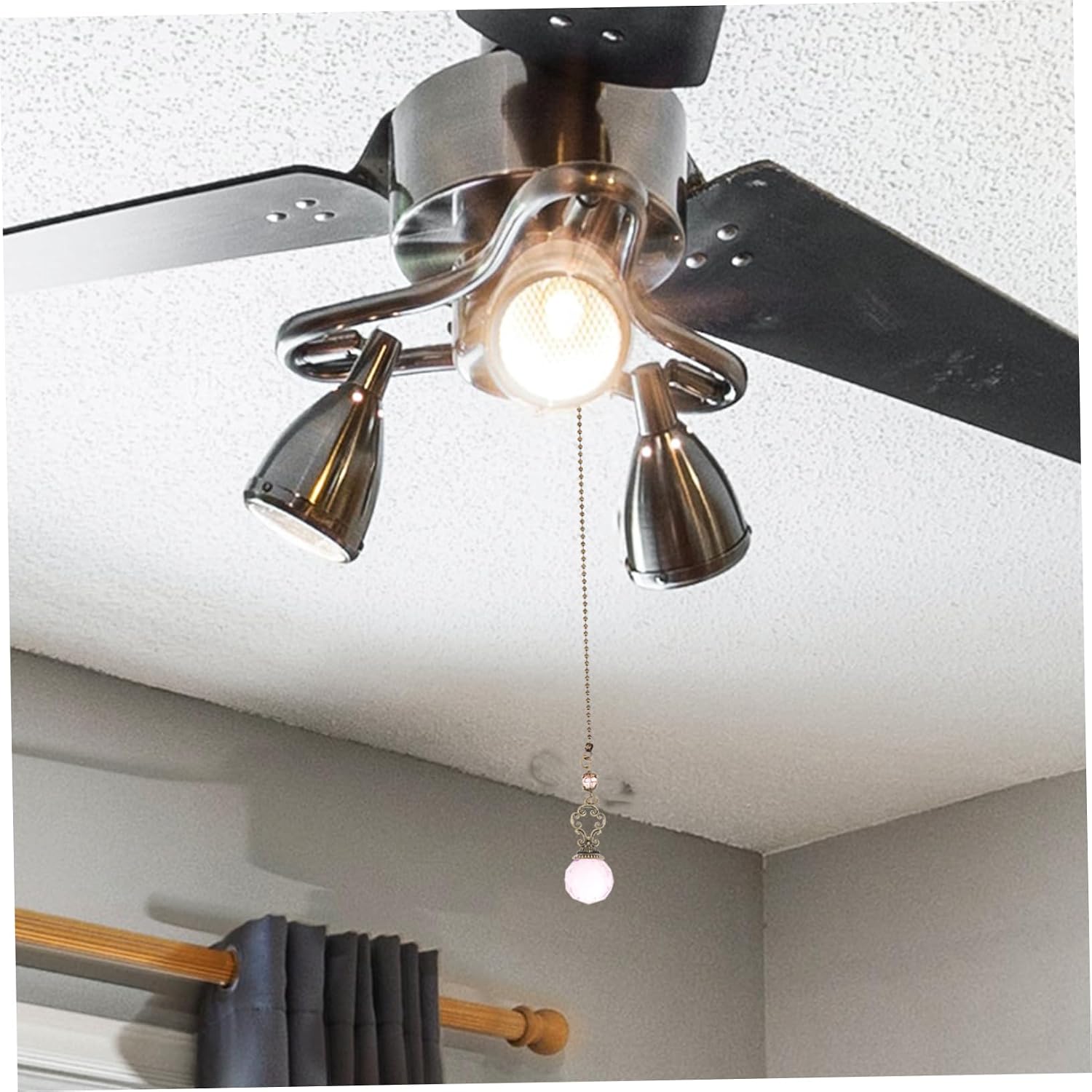 2pcs Crystal Pendant Bedside Lamp Chain Ceiling Fan Pull Chain Extender Decorative Lighting