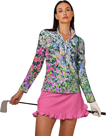 Golf Shirts for Woman UPF 50+ Sun Protection Quick Dry Lightweight Long Sleeve Polo Shirts for Woman Rash Guard