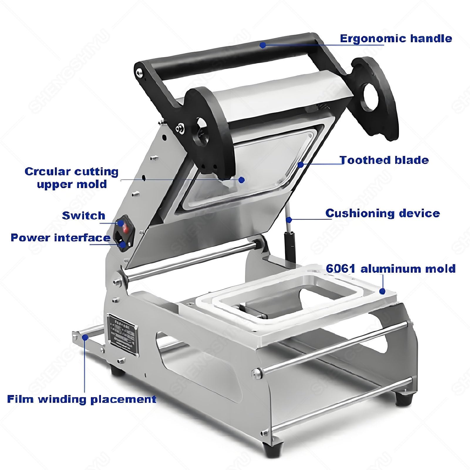 Máquina selladora térmica para embalaje de alimentos, sellador manual de bandejas de sándwich con control de temperatura de perilla, sella 7-8 veces/minuto para restaurantes y comida para llevar