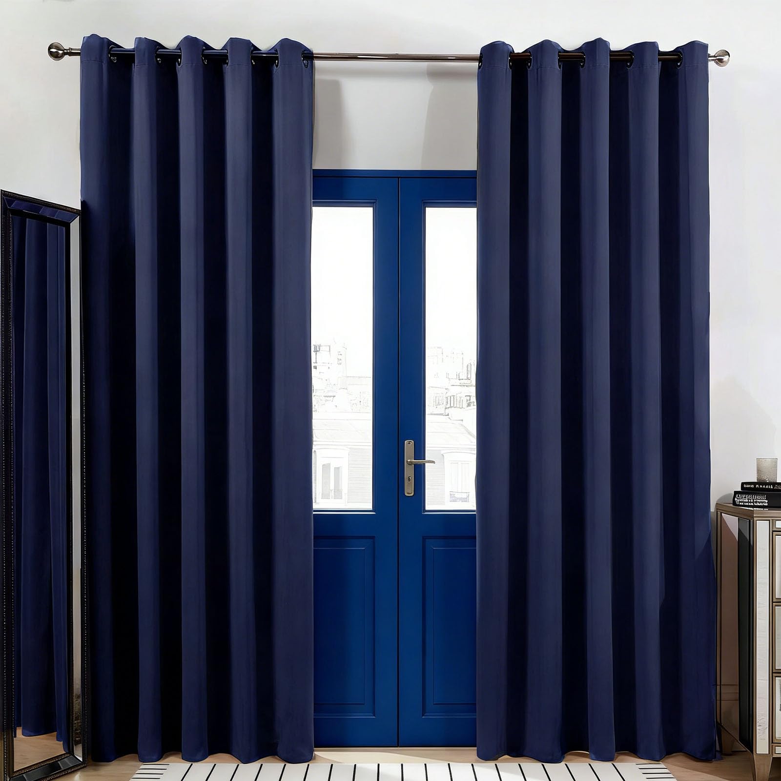 Rideau occultant bleu foncé 200 x 210 cm avec oeillets pour chambre et salon