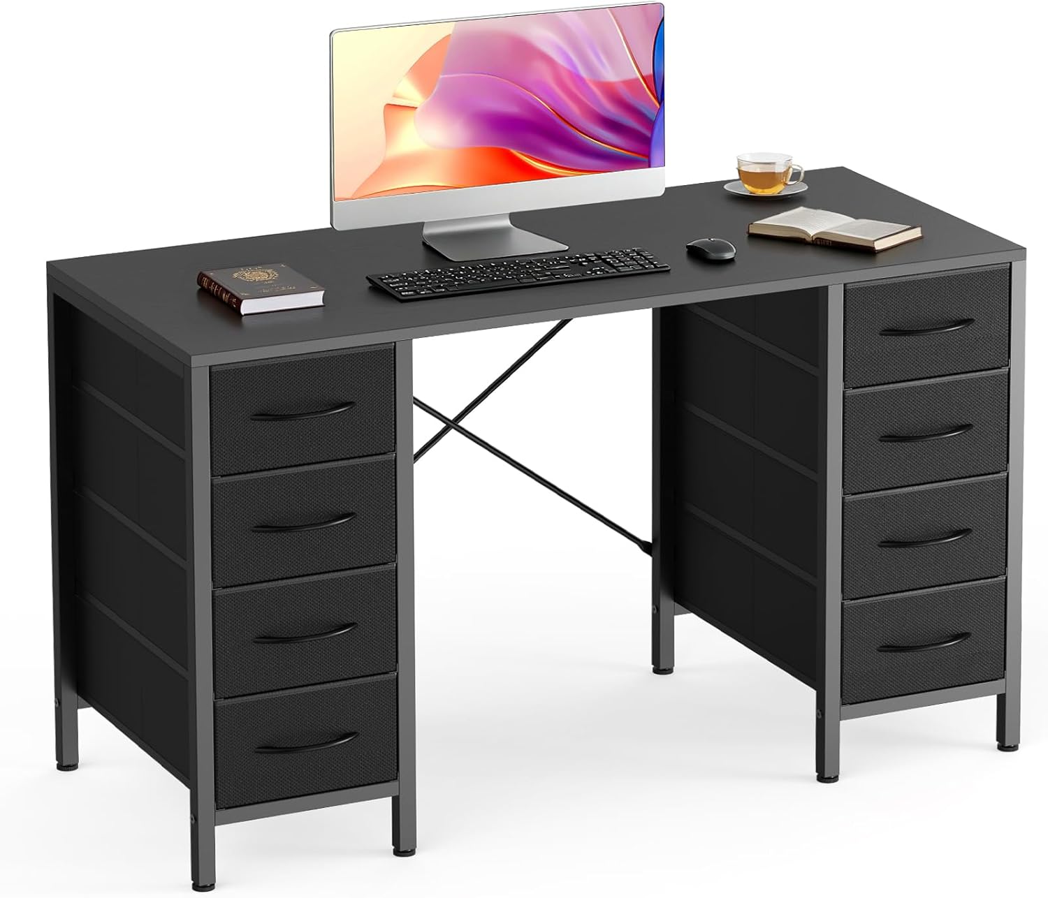Amazon.com: Sweetcrispy 47 Inch Computer Desk with 8 Fabric Drawers ...