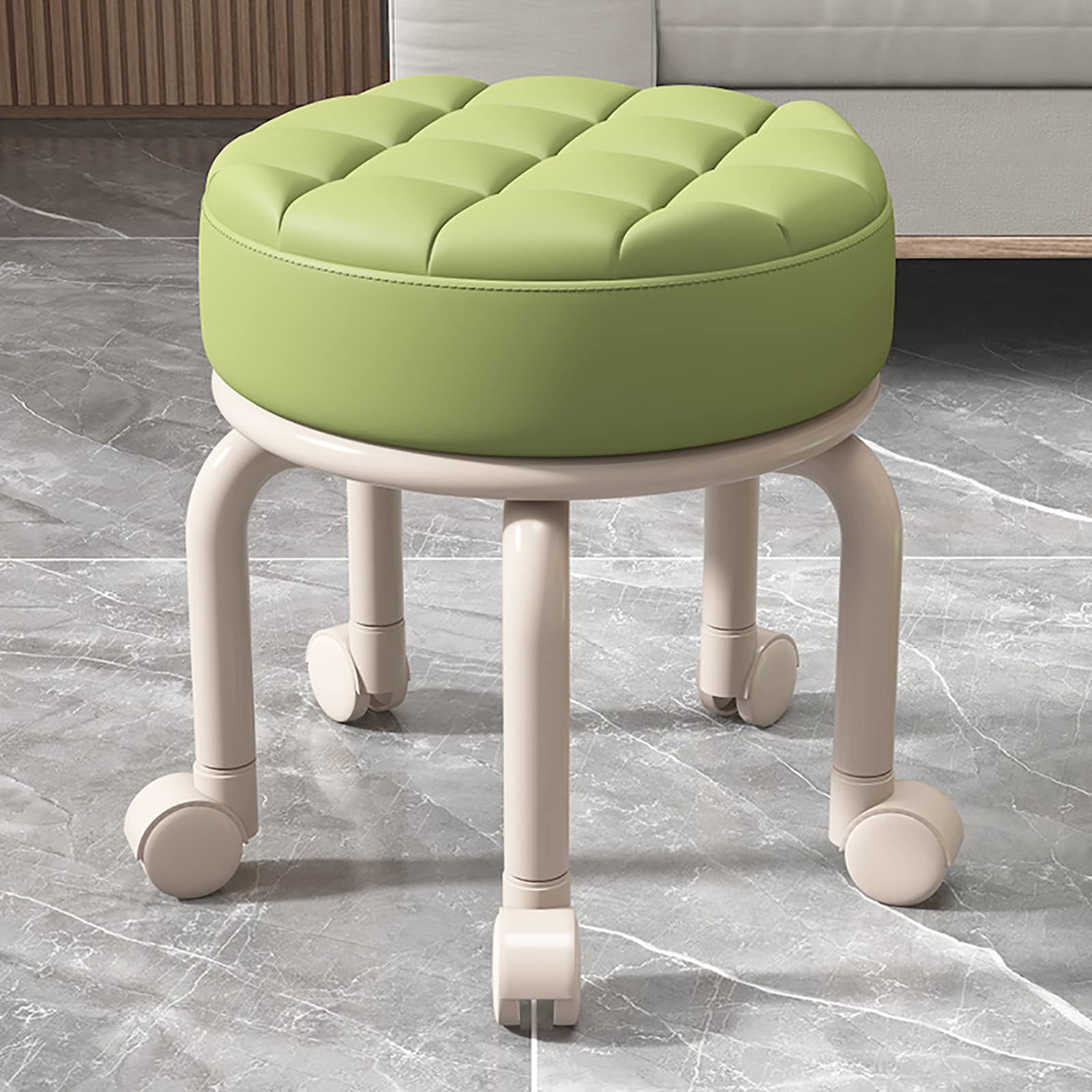 Tabouret bas à roulettes en cuir avec roues pivotantes pour bureau à domicile