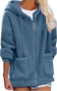 FunAloe Womens Fleece Jackets Full Zip Uk Sales Winter Hooded Sherpa Coat With Pockets Ladies Plus Size Comfy Fuzzy Outwear Warm Sweater Hoodies Fall Jacket Clearance