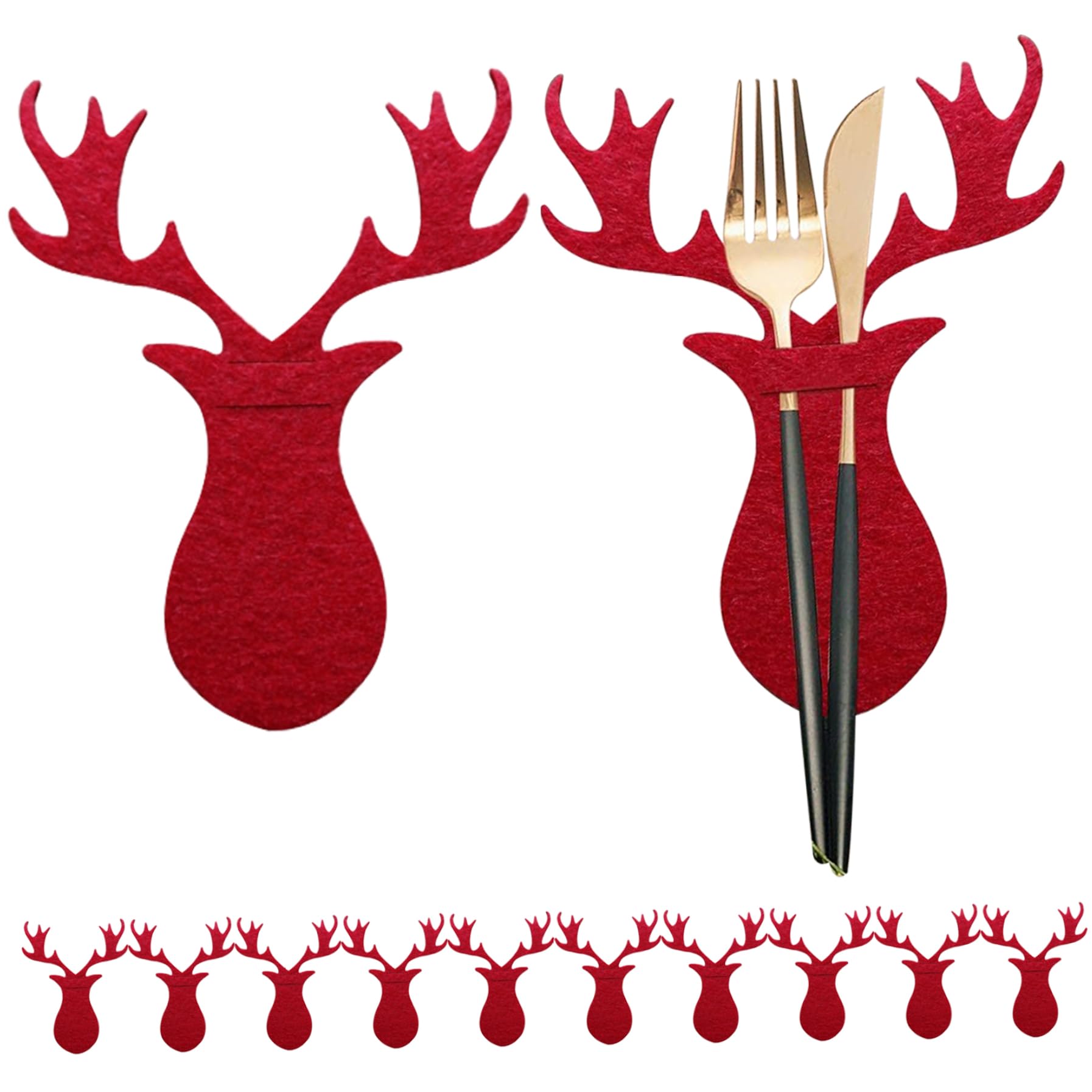 Christmas Utensil Holder 12pcs Felt Xmas Reindeer Shaped Spoon and Fork Holder Utensil Holder Tableware Cutter Bag Party Supplies Xmas Dining Table Decor, Christmas Cutlery Holders, Spoon And Fork H
