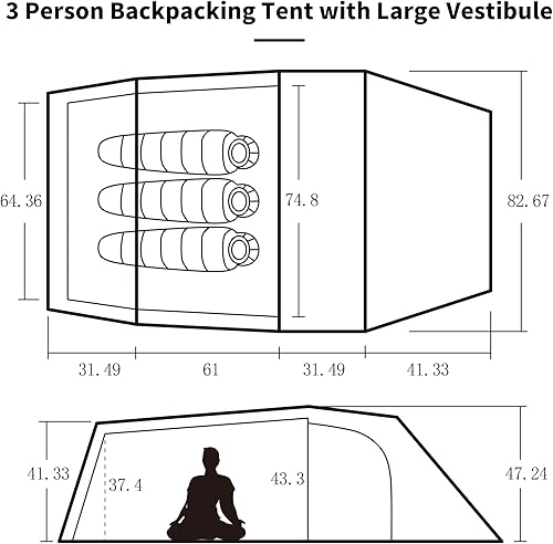Miniatura 2 de Naturehike Opalus - Tienda de campaña para mochileros para 2-4 personas, ligera, impermeable, con huella (verde)