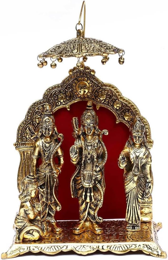 Brass Lord Ram Darbar Murti | Rama Sita Lakshman Hanuman Statue | Ram Parivar Murti for Home Temple | Car Dashboard I Table Office Desk Decor