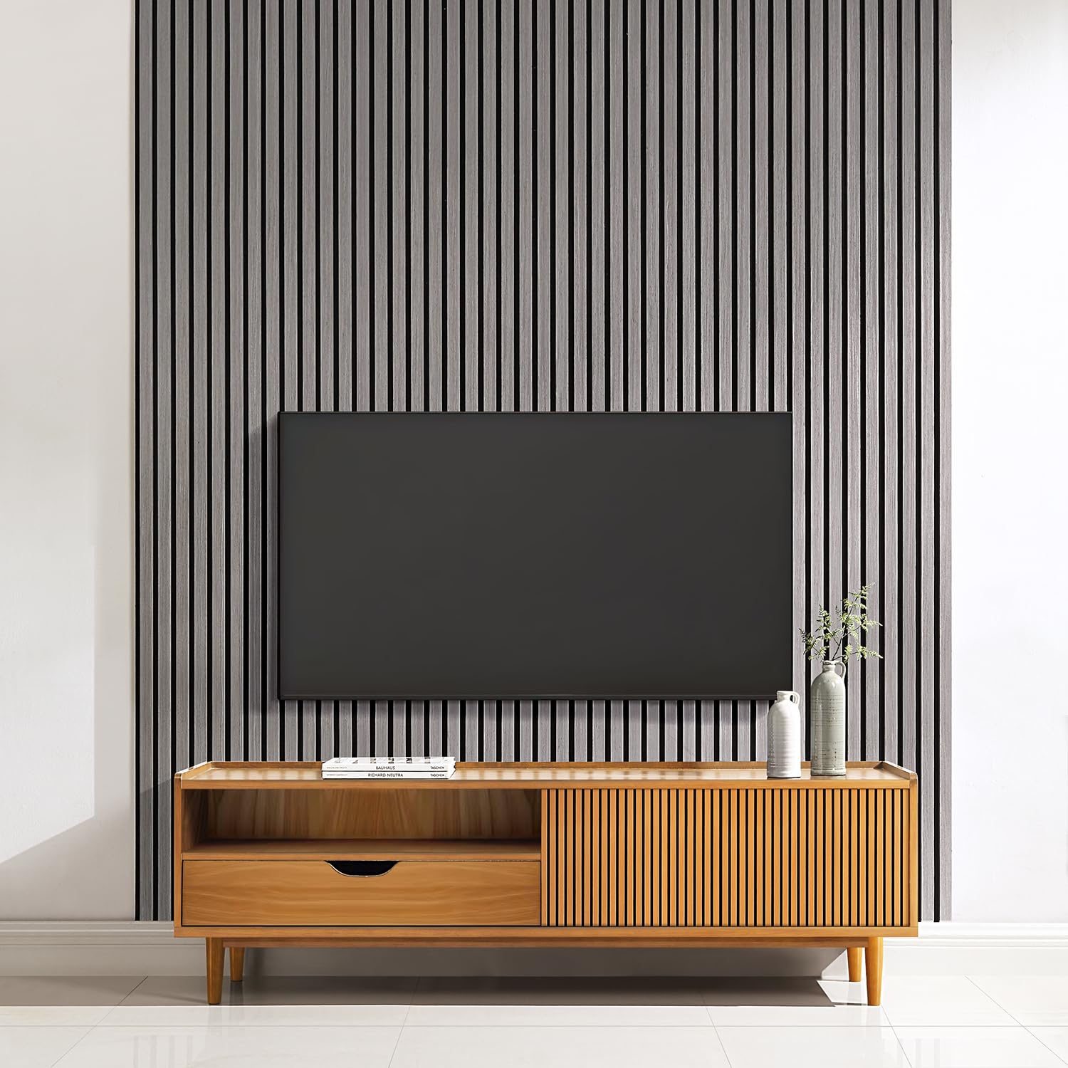 Home Treats Wooden Acoustic Wall Panel 60 x 120cm Light Grey