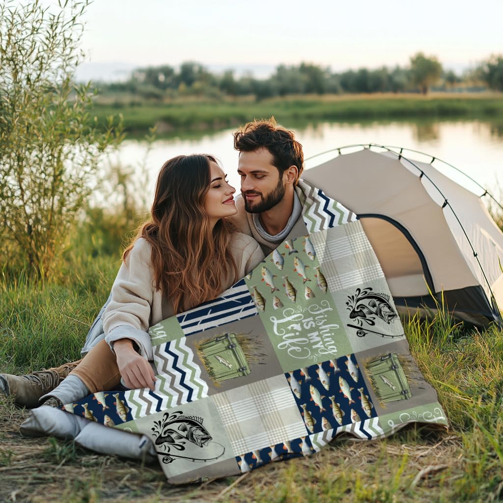 Fishing Blanket - Ultra Soft & Plush Fish Throw Decor for Couch, Travel, Office, Outdoor - Fishing Lover Gifts for Men Dad Grandpa - 50"x60"-Teens/Travel Size