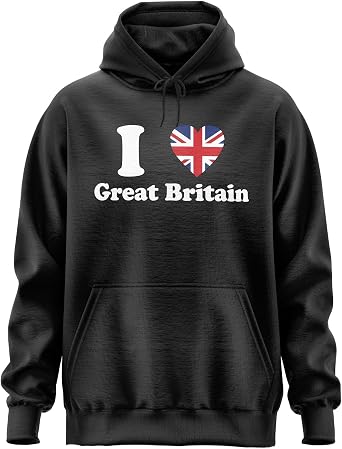 Printbox Originals I Heart UK Great Britain Hoodies for Men Women, UK Hoody British Pride Apparel