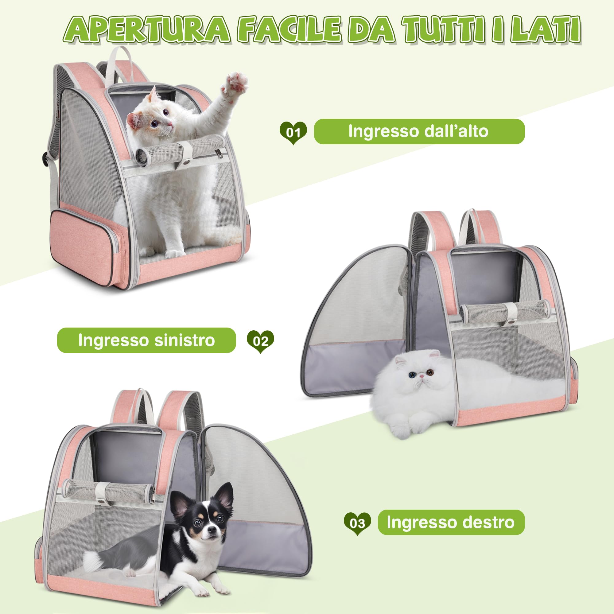 ALLSOPETS Zaino Trasportino per Cani Gatti Zaino per Cani Traspirante Zaino Pieghevole per Gatti e Cuccioli con Cinghie di Sicurezza Ideale per Viaggi Escursioni e All'aperto (Rosa Nebbia)