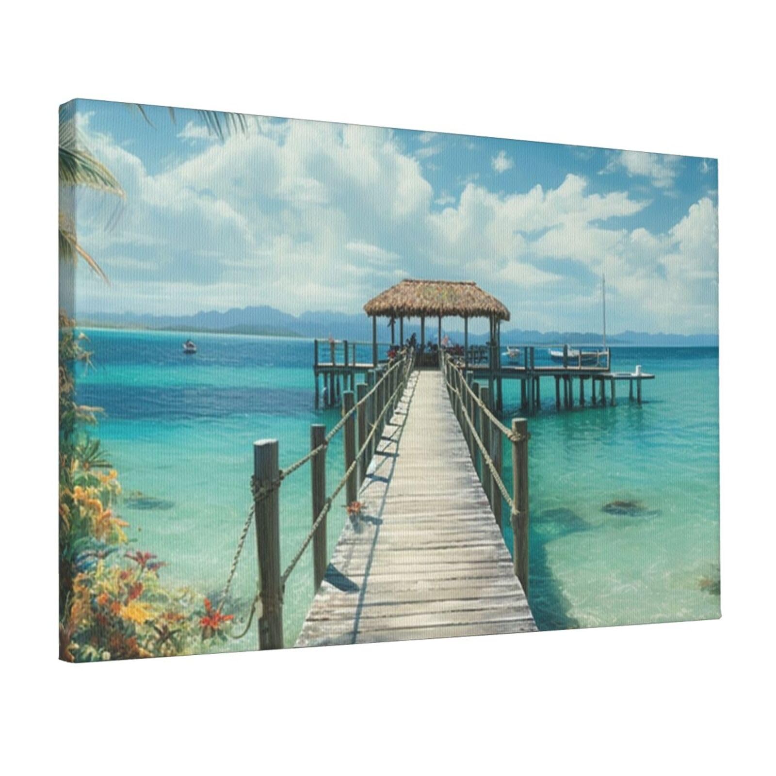 Canvas Wall Art for Living Room Wall Decor 12"x18" Modern Artwork Painting Pictures Hanging Canvas Prints Tropical pier Aesthetic Wall Art for Bedroom Bathroom Office Wallart Decor